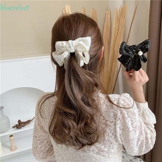 BLUEVELVET Hair Accessories Bow Hairpin Elegant Ponytail Holder Banana Clip Women Sweet Korean Temperament Lattice Girls Vertical