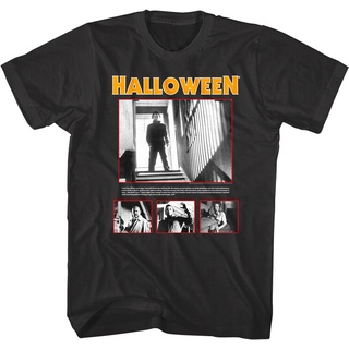 เสื้อยืดผ้าฝ้ายพิมพ์ลายขายดี Funny Mens tshirt Halloween Horror Movie Stills Mens T Shirt Scary Film Michael Myers Frig