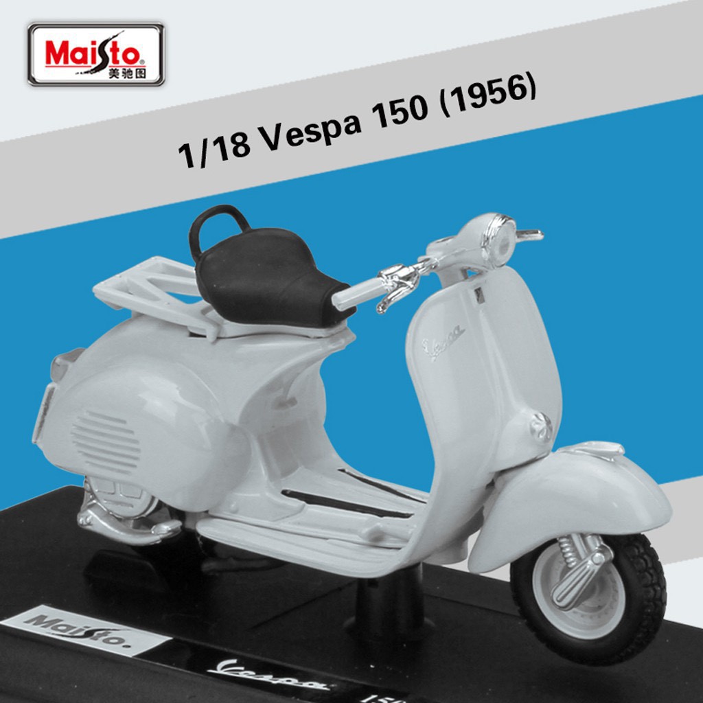 [Vespa] โมเดลรถเวสป้า Maisto รุ่น 150 (1956) (scale1:18) แฮนด์และล้อหมุนได้ ขาตั้งพับได้ สวย งานละเอียด - ของสะสม
