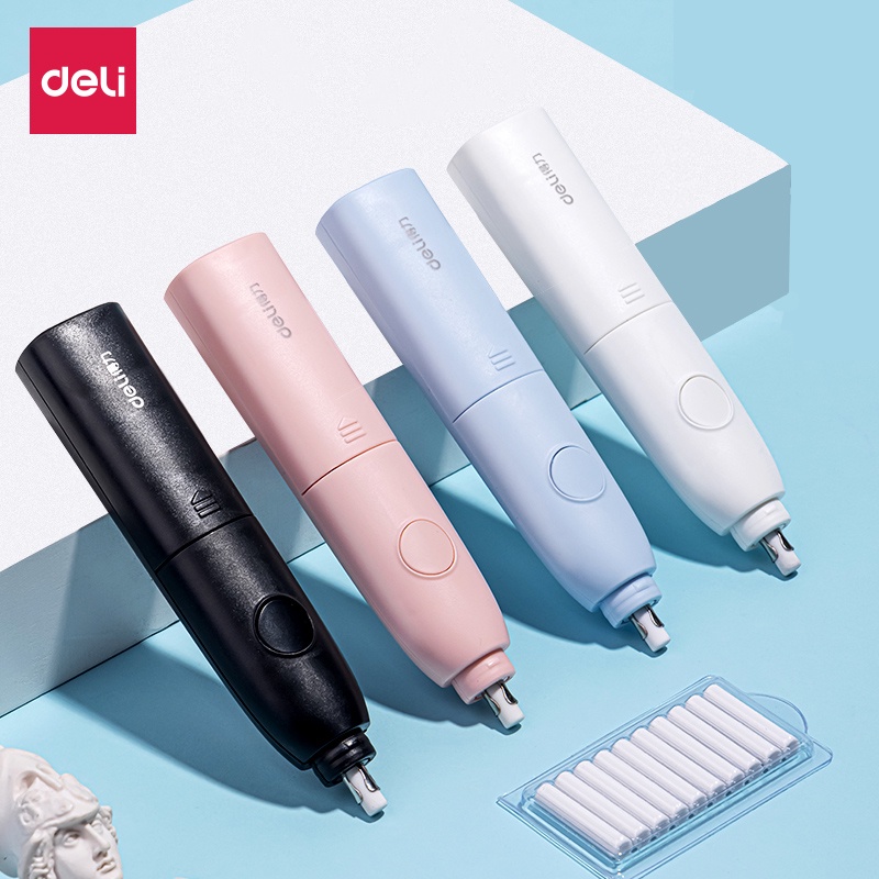 Deli ยางลบไฟฟ้า Kawaii ยางลบอิเล็กทรอนิกส์ น่ารัก ร่างภาพ เครื่องมือแก้ไข อุปกรณ์เครื่องเขียนนักเรียน