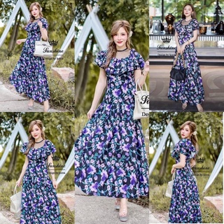 ❌พร้อมส่ง2XL❌ป้ายLady sunshineเดรสลายดอก งานอลัง แต่งคอซีทรู แขนระบาย กระโปรงระบายพริ้วๆสวยมาก เจ้าหญิงๆเรียบหรู ดูแพง