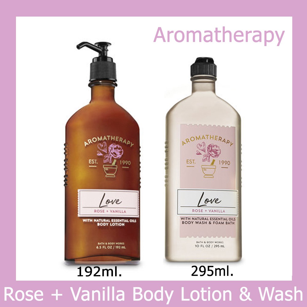 Bath and Body Works Aromatherapy Love Rose &amp; Vanilla Body Lotion and Body Wash/Foam Bath (1set)