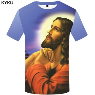 เสื้อยืดพิมพ์ลาย Jesus 3 D สไตล์ฮาราจูกุสําหรับผู้ชาย