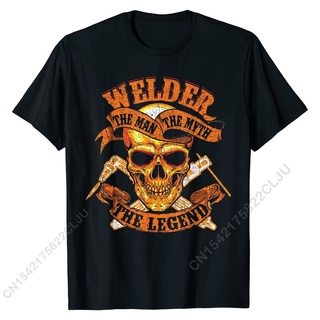 แขนสั้นcrew neckเสื้อยืด ผ้าฝ้าย พิมพ์ลาย Welder Man Myth Legend สไตล์สตรีท สําหรับผู้ชายS-XXXXL