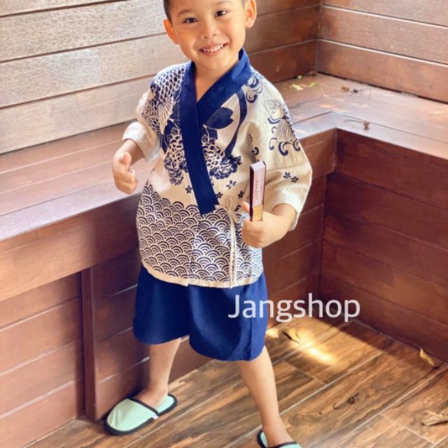 ชุดยูกาตะเด็ก เสื่อ+กางเกงขาสั้น ชุดอาเซียนประเทศญี่ปุ่น แฟนซี น้อง 8เดือน-6ปี พร้อมส่ง ยูกาตะปลาคาฟขาสั้น