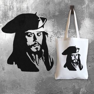 กระเป๋าผ้าแคนวาส สไตล์ที่ 135 สกรีนลายสไตล์พ่นสีสเปร์ย แนว Street Art ลาย Jack-Sparrow