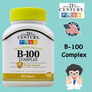 วิตามิน บี 21st Century, B-100 Complex, Prolonged Release, 60 Tablets