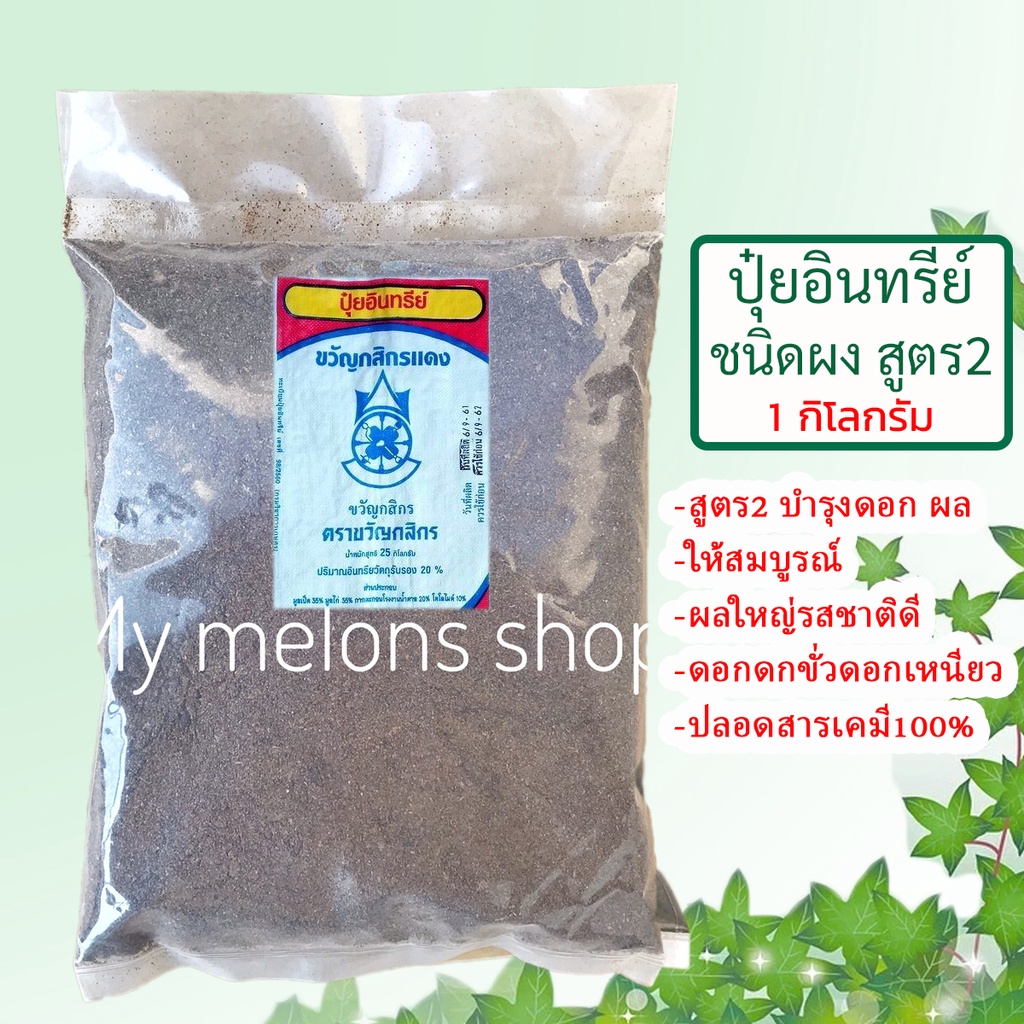 ปุ๋ยอินทรีย์ชนิดผง สูตร2 ขนาด 1kg ตราขวัญกสิกร บำรุงดอก ผล ให้ใหญ่สมบูรณ์ ปลอดสารเคมี 100%