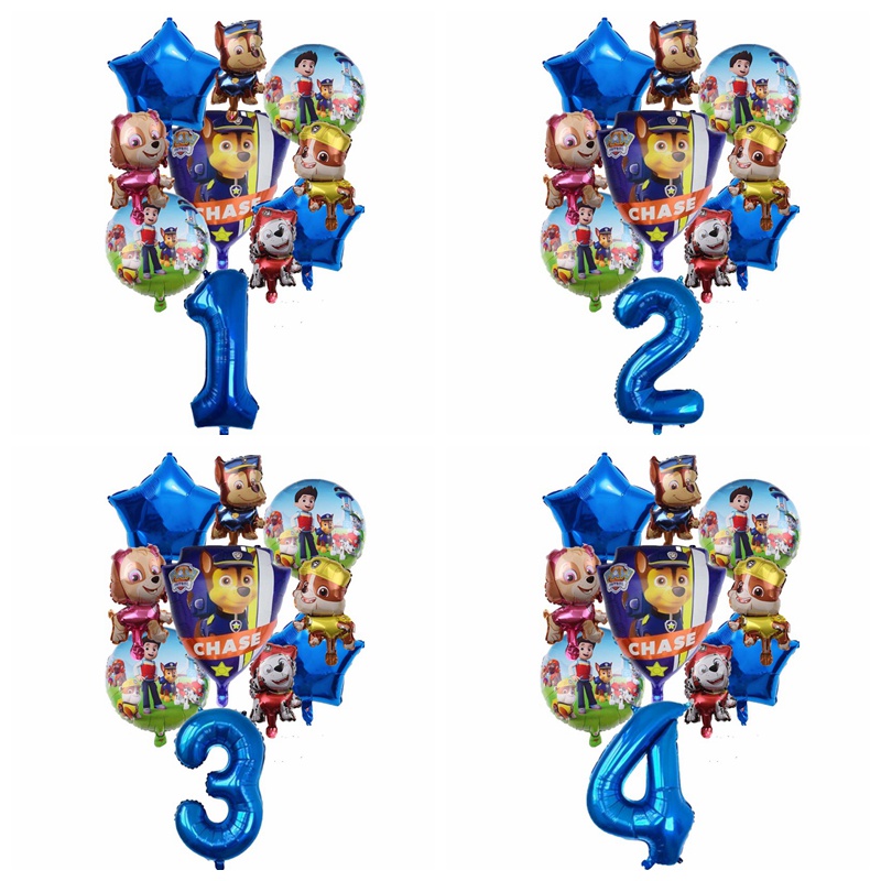 Paw Patrol ลูกโป่งตัวเลข สีฟ้า สําหรับตกแต่งปาร์ตี้วันเกิดเด็ก 1 2 3 4 5 6 7 8 9 ปี 10 ชิ้น ต่อชุด