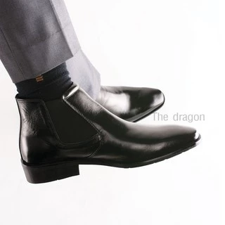 The Dragon [Handmade] ฮาล์ฟข้อสั้น5.5นิ้ว หนังวัวแท้ฟอกนิ่ม ทรงหัวตัด chelsea boots รุ่นHY พื้นอัดกาว+เย็บจริง สวย นุ่ม