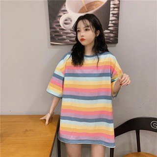 LHfashion👗 เสื้อยืดRainbow pastelคัลเลอร์ฟลูสุดๆ สวยปังไม่ซ้ำใคร