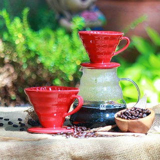 ถ้วยดริปเซรามิค ถ้วยกรองกาแฟ ทรงกรวย 1 รู  Ceramic Coffee Dripper สีแดง