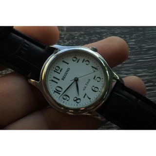 นาฬิกา Vintage มือสองญี่ปุ่น REGUNOระบบQuartz ผู้ชาย ทรงกลม กรอบเงิน หน้าขาว หน้าปัด 34mm