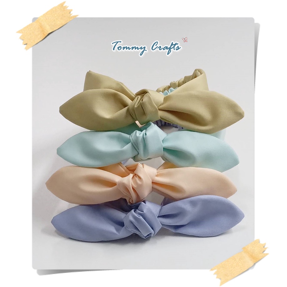 ผ้าคาดผมโบว์ผ้าคอตตอนทวิล สีพื้นมัสตาร์ด/มินท์อ่อน/ส้มอ่อน/ฟ้าเทา Cotton twill Hairband