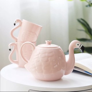 ชุดน้ำชา ฟลามิงโก้ Flamingo teapot set กาน้ำชา มาพร้อมแก้ว 2ใบ เข้าชุด