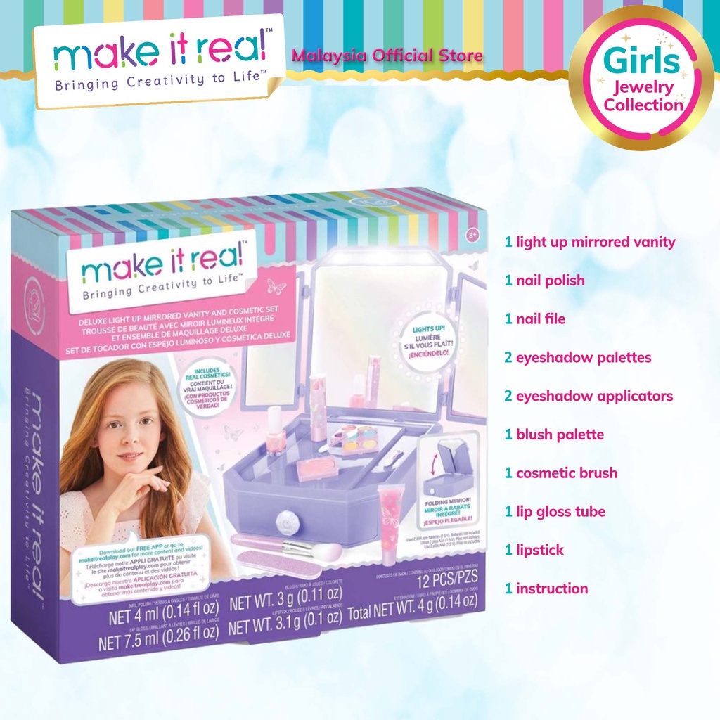 รายา | Make It Real Washable Deluxe Light Up Vanity & Cosmetic Set 2532