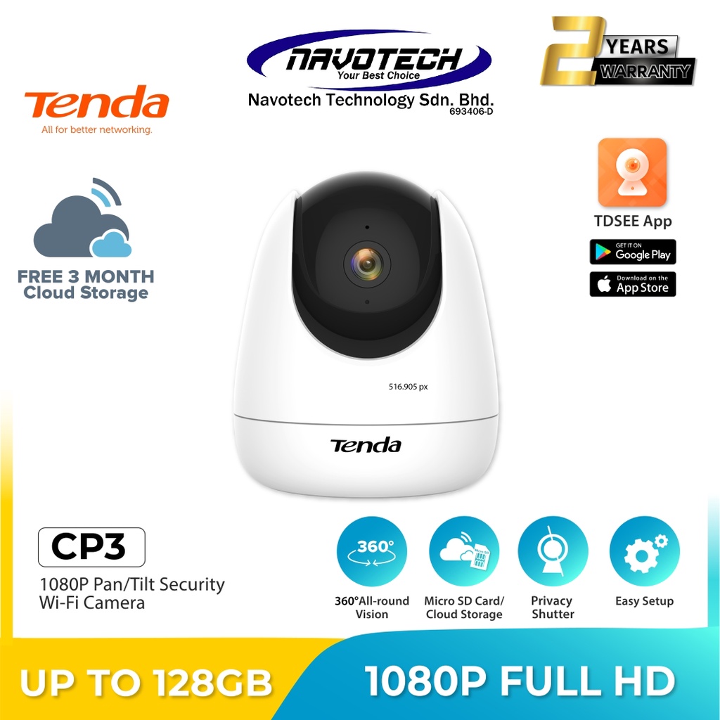 Tenda CP3 / CP7 360 Ai กล้องคลาวด์ WiFi ไร้สายอัจฉริยะ 1080P [กล้องวงจรปิด/คลาวด์และบันทึก Mico SD]