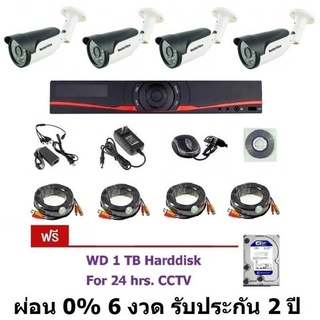 Mastersat ชุดกล้องวงจรปิด    CCTV AHD 1 MP 720P 4 จุด พร้อมสายสำเร็จ และ HDD 1 TB  ติดตั้งได้ด้วยตัวเอง