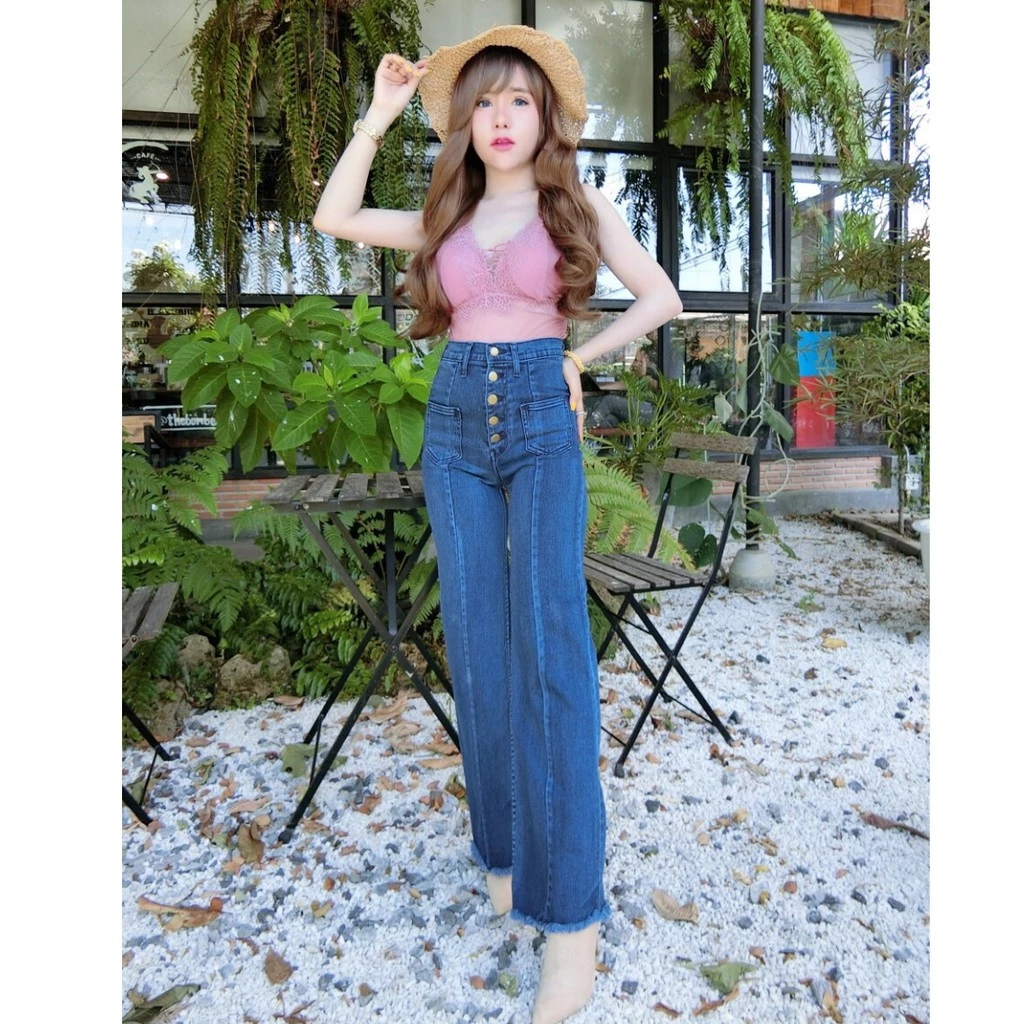 Cc jeans 046 S-5XL กางเกงยีนส์ผู้หญิง เอวสูง สกินนี่ ยีนส์ยืด ขากว้าง ขาบาน รุ่ย กางเกงผู้หญิง