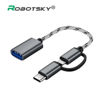 Robotsky 2 in 1 Type-C Male +Micro USB Male To USB 3.0 Interface Female OTG Adapter Cable Fast Transfer Date Cable