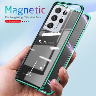 Double Side Tempered Glass phone case Samsung Galaxy S21 S22 Plus Ultra FE S21FE S21Plus S21 Ultra S22Plus S22Ultra S 21 FE 5G Flip Phone Case Magnetic Magnet Metal Bumper Full 360° Protection Transparent Hard Casing Cover