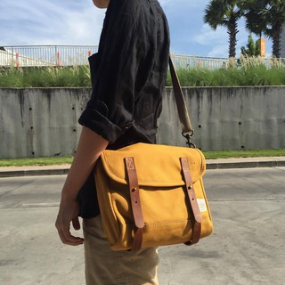 New Mustard Mini Messenger Bag กระเป๋าสะพายข้างผ้าแคนวาส สายปรับสั้นยาวได้ Underlinebags