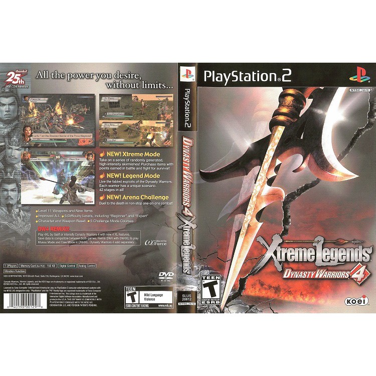 DYNASTY WARRIORS 4 XTREME LEGENDS [PS2 US : DVD5 1 Disc]