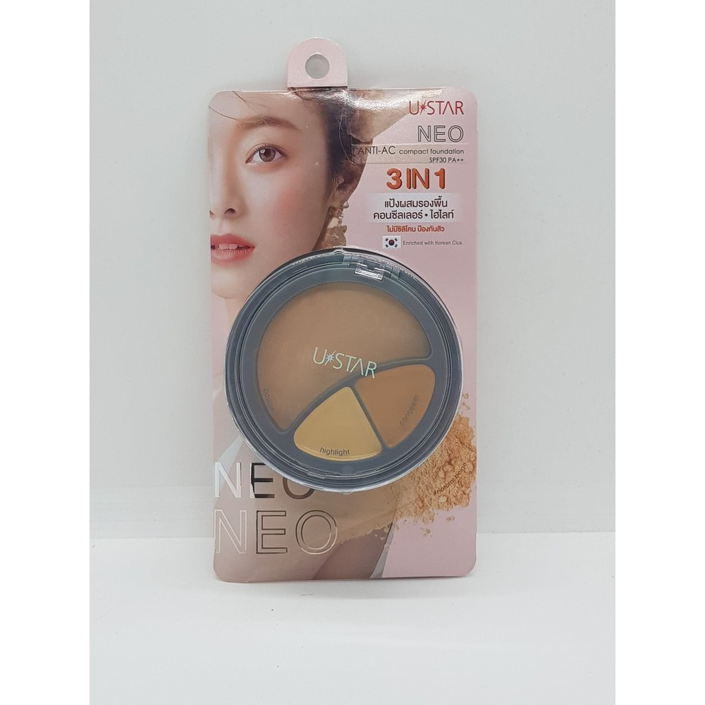 ๊🔥ค่าส่งถูก ของแท้ ส่งเร็ว🔥 USTAR NEO ANTI-AC compact foundation SPF30 PA++ แป้งผสมรองพื้น + คอนซีลเ