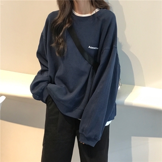 Women Women Fashion Letter Printed Sweater Loose Oversize Long Sleeve Round Neck Sweater เสอื้ ไหมพรม