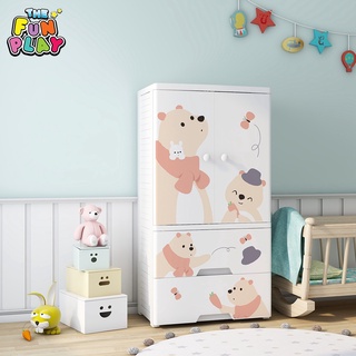 TheFunPlay ตู้เสื้อผ้าเด็ก ตู้เสื้อผ้า ตู้เก็บของ ประตูคู่และลิ้นชัก  ลายหมีน้อยน่ารัก