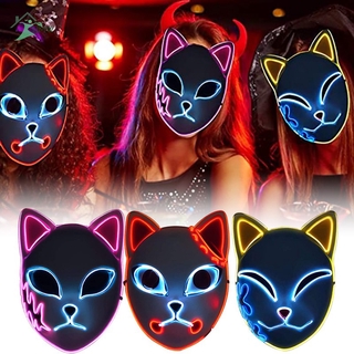 【ราคาถูก】SJMW Anime Demon Slayer Special LED Halloween Mask Cosplay LED Light up Face Mask For Halloween Festival Costume Party