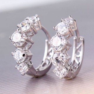 ต่างหูเพชร CZ AAA+ ตัวเรือน 18K white gold filled