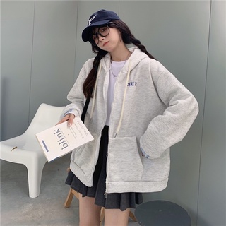 Suxi เสื้อกันหนาวแขนยาวมีซิปทรงหลวมสไตล์เกาหลีสําหรับผู้หญิง
