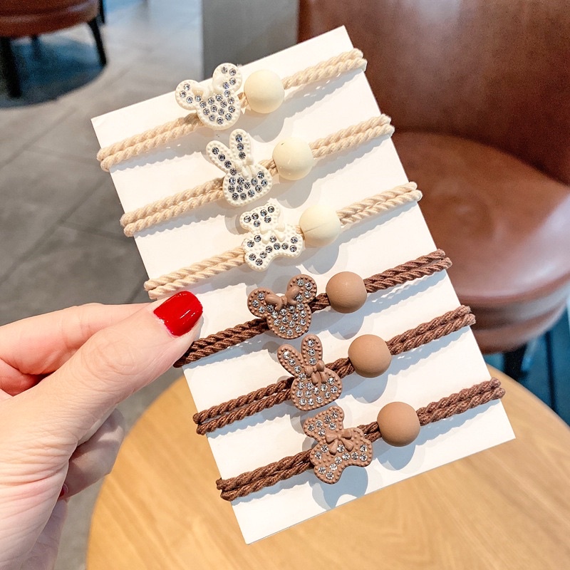 A358 ยางรัดผมฝังเพชร ลายน้องหมี น้องกระต่าย พร้อมส่งในไทย