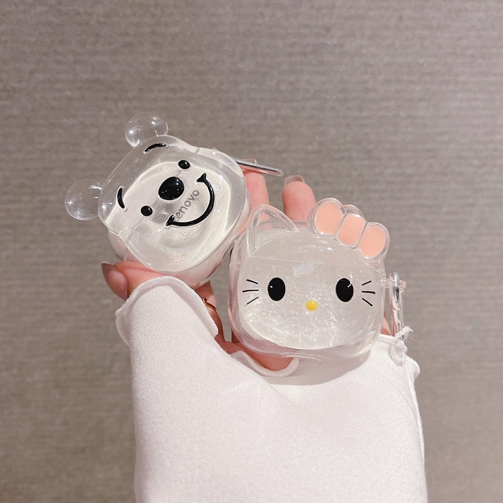 เคสหูฟัง แบบใส ลาย Hello Kitty 3D พร้อมตะขอ สําหรับ Lenovo thinkplus Liveods LP40 TWS Lenovo LP40 เค
