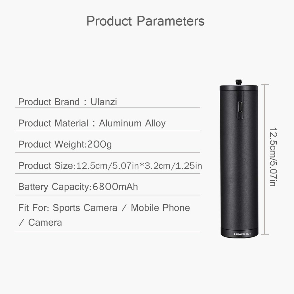 Ulanzi BG-2 6800mAh Po-wer Bank มือจับ 1/4 นิ้วสกรู USB Type-C ชาร์จพอร์ตอลูมิเนียมอัลลอยด์ #8