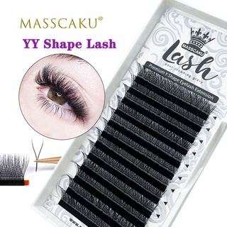 Masscaku YY-type ขนตาปลอม ดูเป็นธรรมชาติ ขนปุย 12 แถว สองแฉก Y เล่มเดียว
