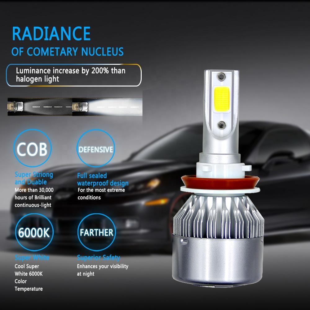 2 ชิ้น U6 4300K ไฟหน้า LED H1,H3,H4, H7, H8,H11,H16,9005,9006,9012