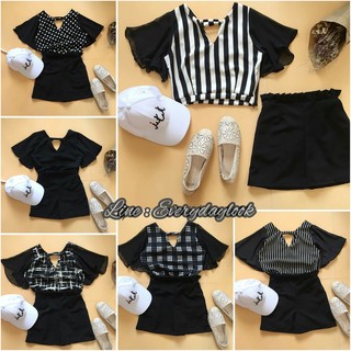 พร้อมส่ง 6แบบ เซ็ท เสื้อแขนระบาย+กางเกงเอวจีบ