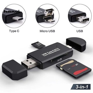 【HN】3 In 1 เครื่องอ่านการ์ดหน่วยความจํา Type C Micro-USB OTG ความเร็วสูง TF Micro-SD