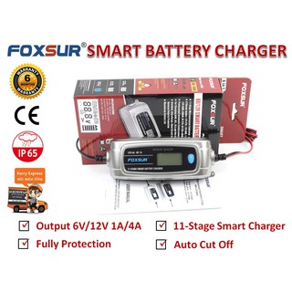 FOXSUR เครื่องชาร์จอัจฉริยะและฟื้นฟูแบตเตอรี่รถยนต์ 6V/12V 1A/4A 5-100Ah รุ่น FBC061204