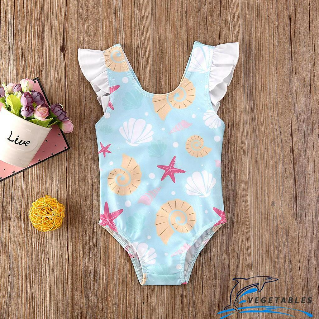 Zhy-summer Kids Girl One Piece Ruffles ชุดว่ายน้ําแขน