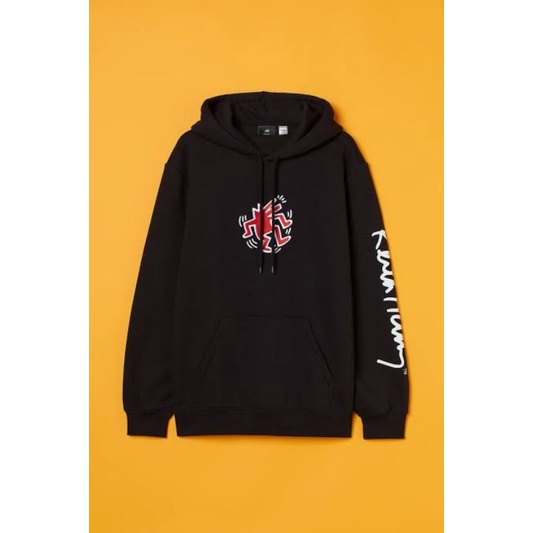 H&M ชม.&ม.&M KEITH HARING BLACK HOODIE