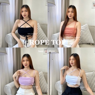 มี4สี " ROPE TOP "🧶✨เสื้อครอปผ้ายืด ดีเทลหย่นมีสายพันเอวเก๋ๆ เสื้อครอปแต่งหย่น ครอปพันเอว ครอปไขว้ ครอปสายไขว้ เสื้อครอป