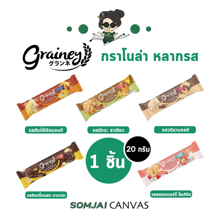 Grainey (เกรนเน่ย์) Multigrain Bar ธัญพืชอัดแท่ง ขนาด 20 กรัม หลายรสชาติ