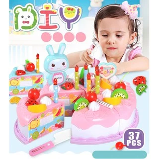 ของเล่น DIY ของเล่นอาหาร เค้กวันเกิด ชุดหั่นขนมเค้กและตกแต่งเค้ก ของเล่นบทบาทเล่นจำลองเค้กวันเกิด