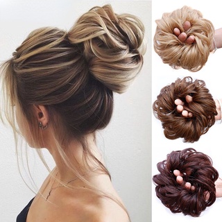 วิกผมสังเคราะห์ ยืดหยุ่น วิกผมปลอม วิกยุ่ง Chignon Scrunchies ยืดหยุ่น คลิปตรง ต่อผมหางม้า วิกผม