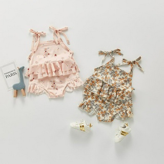 Summer New Sweet Baby Girls Full Printed Sling Top +Pants  Bodysuit optional