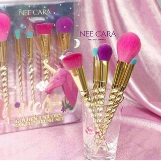 NEE CARA Golden Unicorn Makeup Brush Set 5 Pieces กล่องใหญ่อลัง ราคาเบาๆ คุณภาพเยี่ยม งาน MIRROR