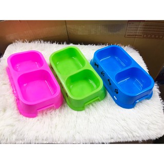 ชามใส่อาหารสัตว์ ชามข้าวหมา แบบ 2ช่อง (BB132)